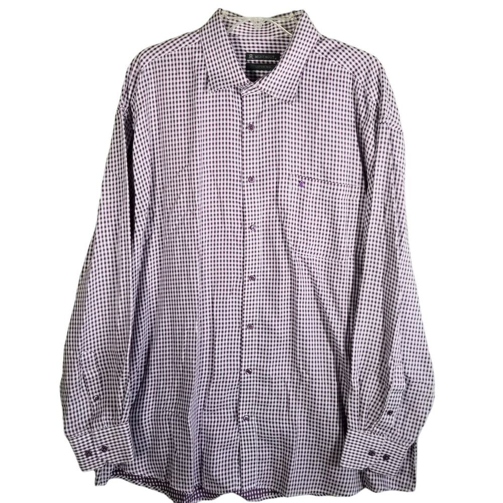 Montagut Men's‎ Size 18 Long Sleeve Button Up Shirt Embroidered Logo Plaid Check
